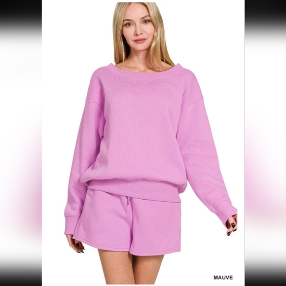 Zenana Outfitters 2 piece Fleece Pull Over Sweatshirt Short Set Boutique - Picture 2 of 12